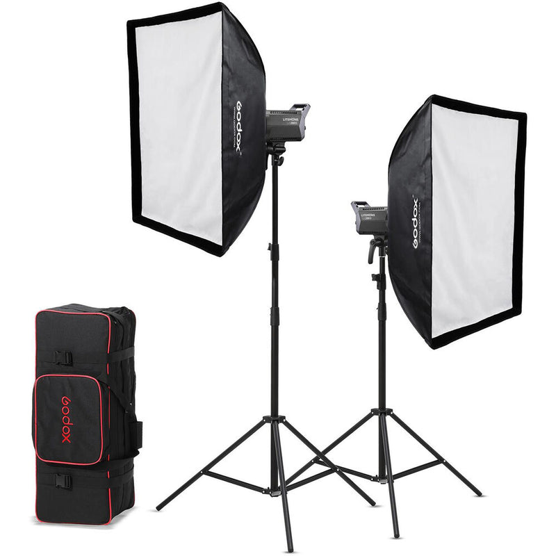 Godox Litemons LA200Bi Bi-Color LED 2-Light Kit with Stands and Softboxes