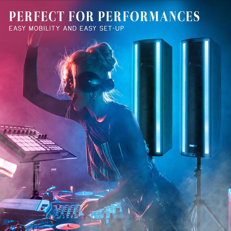 Pyle Pro PS65ACT 6.5" 3-Way 2000W Portable Bluetooth PA Speaker with Light Show, Microphone, and Stands (Pair)