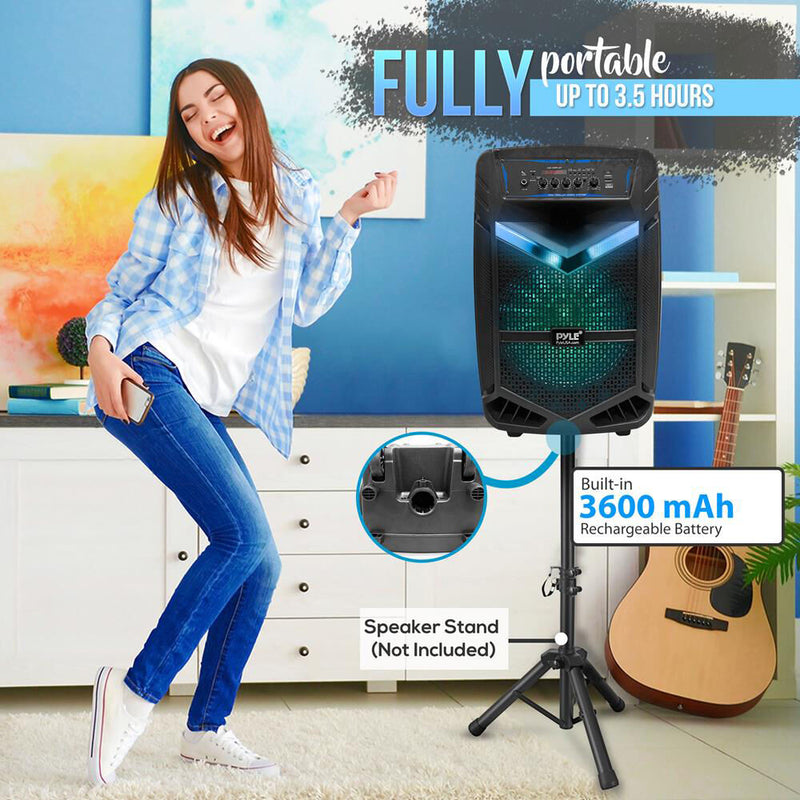 Pyle Pro PPHP1042B 10" 2-Way 600W Portable Bluetooth PA Speaker with Microphone and Light Show