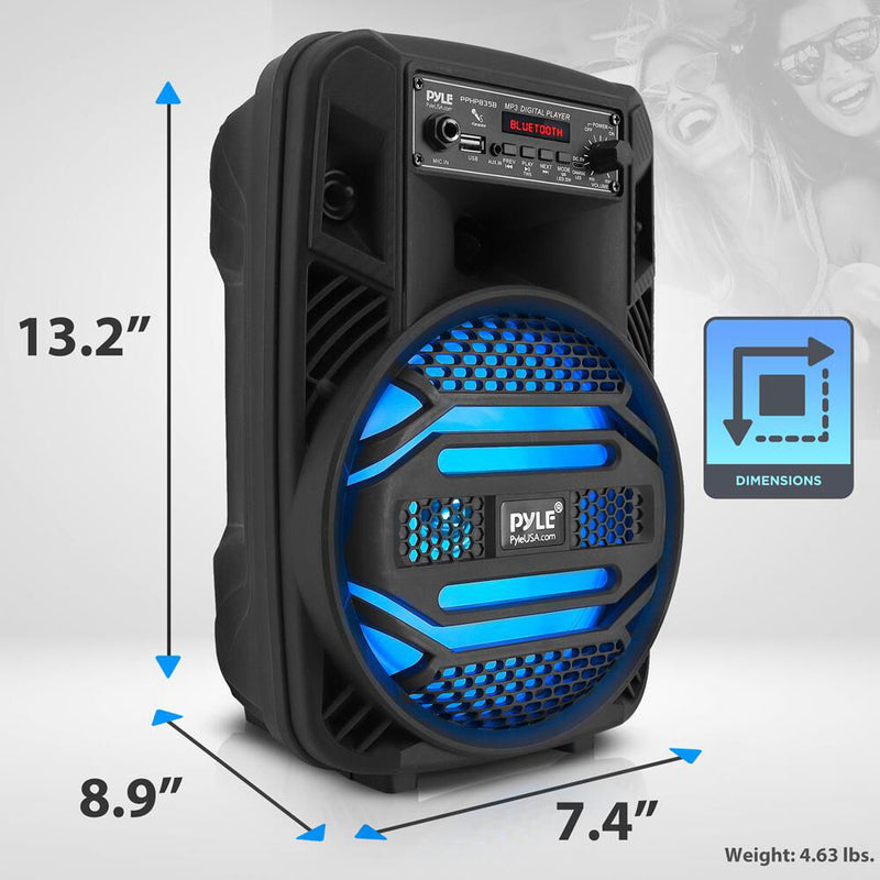 Pyle Pro 8" 2-Way 300W Portable Bluetooth PA Speaker with Light Show