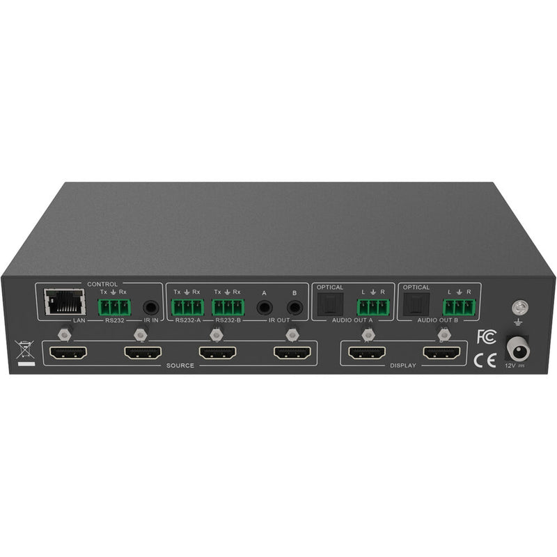 A-Neuvideo 4x2 HDMI 2.0 18 Gb/s Matrix Switcher with Scaler, SPDIF, Analog & Web-GUI