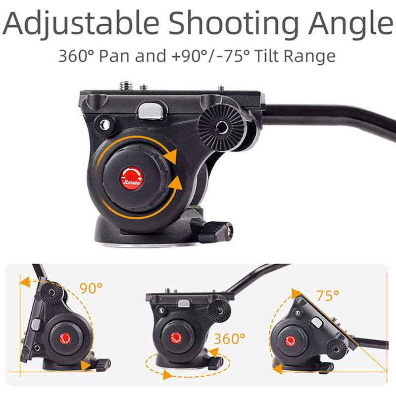 XILETU LS-6A Fluid Drag Hydraulic Tripod Head with Quick Release Plate