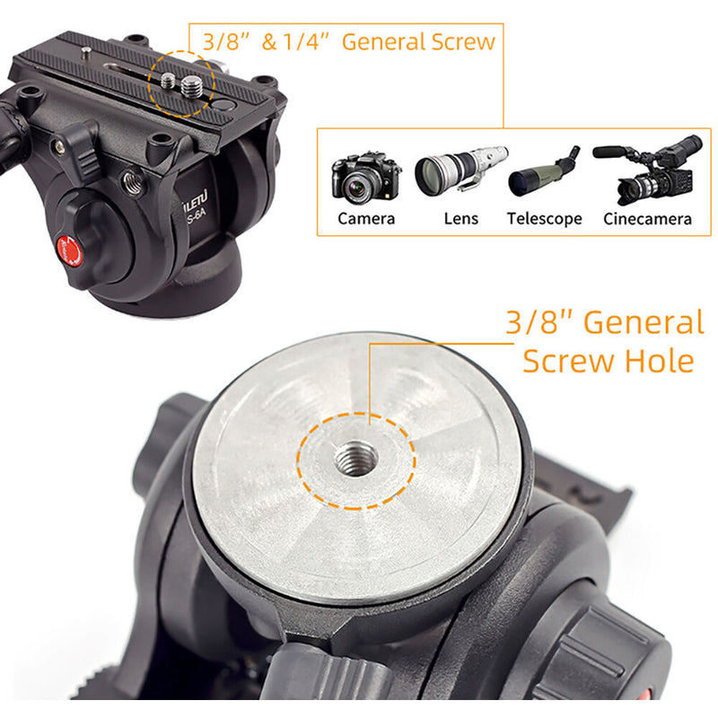 XILETU LS-6A Fluid Drag Hydraulic Tripod Head with Quick Release Plate