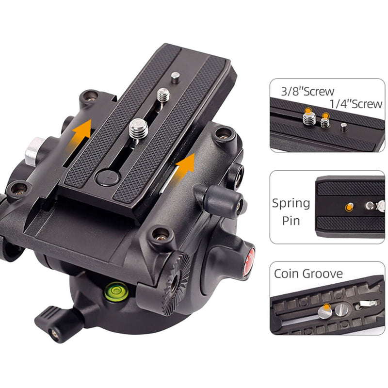 XILETU LS-6A Fluid Drag Hydraulic Tripod Head with Quick Release Plate