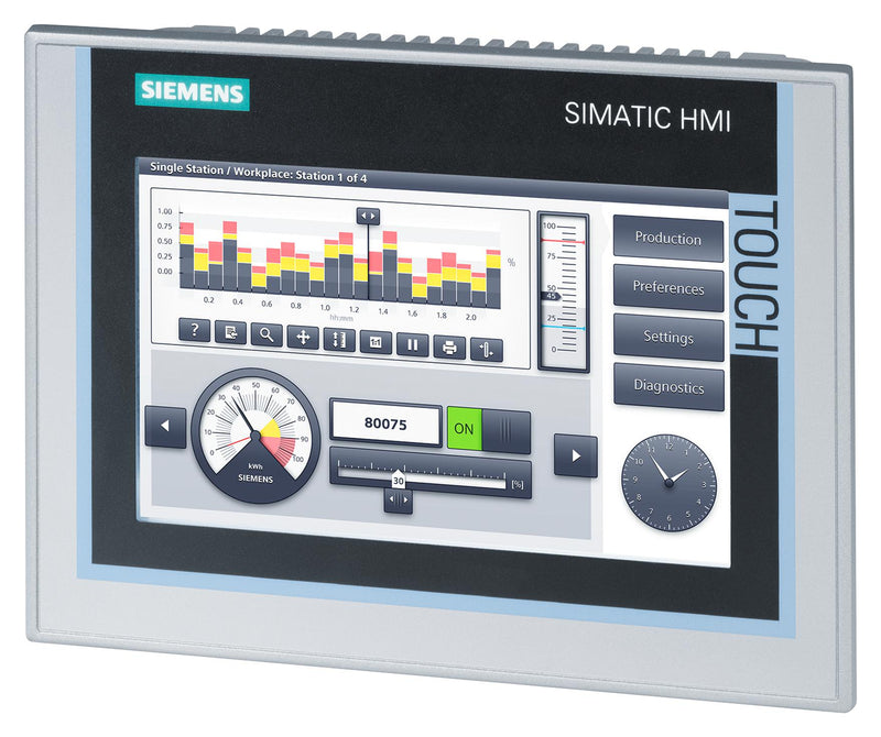 SIEMENS 6AV2124-0GC01-0AX0. Panel Touch Screen, 7 ", 800 x 480 Pixel, TFT, 152.4 mm x 91.4 mm, SIMATIC HMI TP700 Series