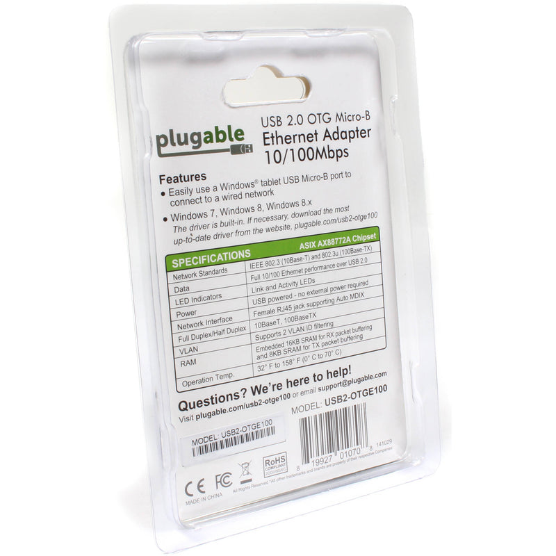 Plugable USB 2.0 OTG Micro-B to 10/100 Ethernet Adapter