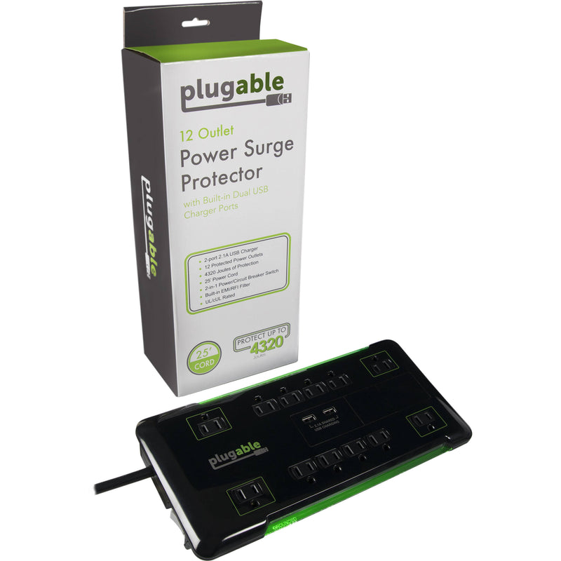 Plugable 12-Outlet Power Strip with USB Charging