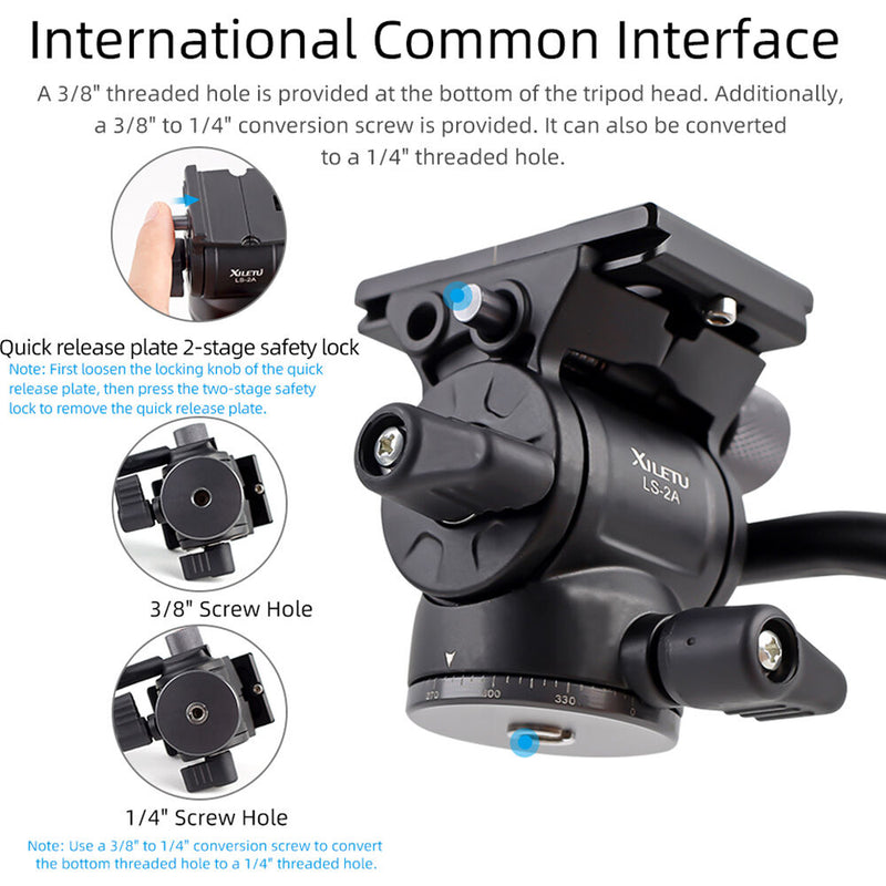 XILETU LS-2A Fluid Tripod Head with Quick Release Plate