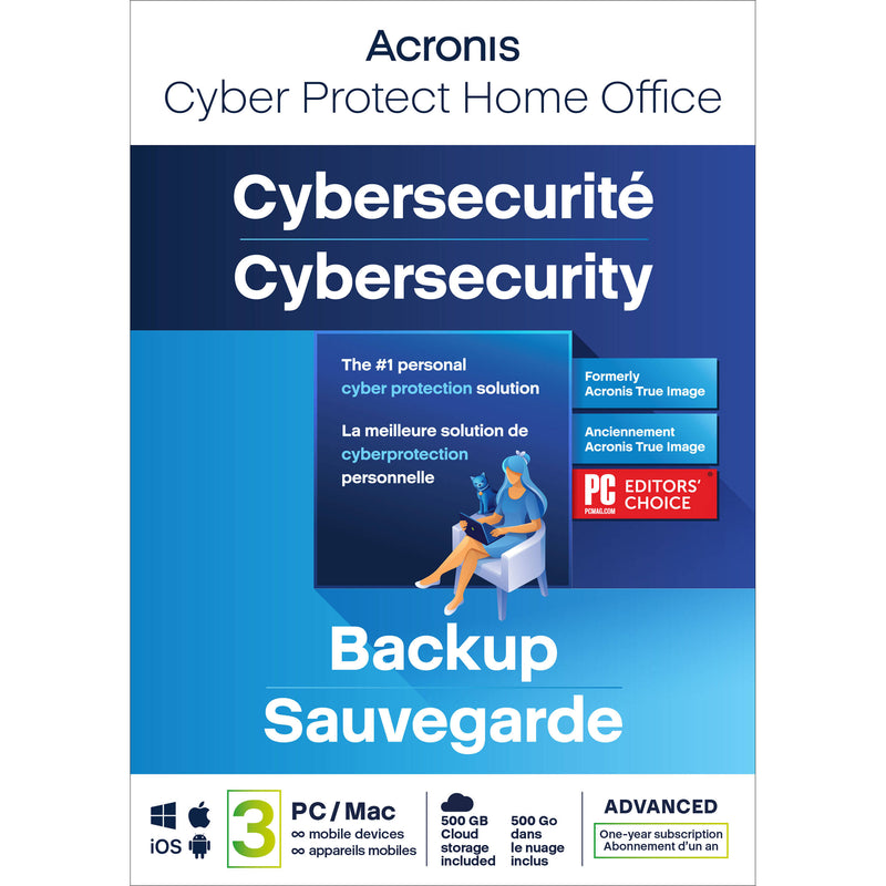 Acronis Cyber Protect Home Office Advanced Edition with 500GB Cloud Storage (3 Windows or Mac Licenses, 1-Year Subscription, Download)
