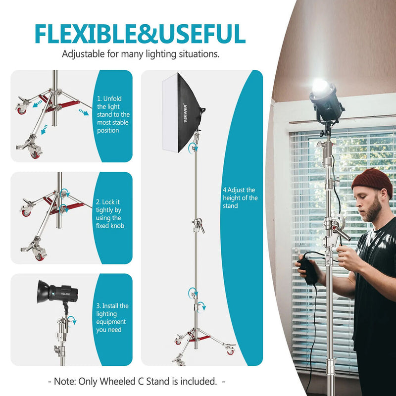 Neewer Stainless Steel C-Stand with Casters and Boom Arm (10')