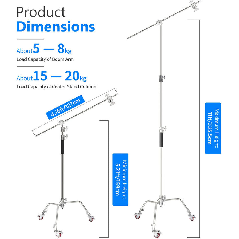 Neewer Pro Metal C-Stand with Wheels (10.8')