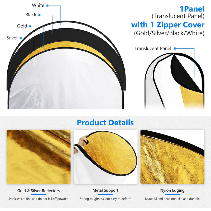 Neewer 5-in-1 Portable Lighting Reflector/Diffuser Kit (4.9 x 6.6')