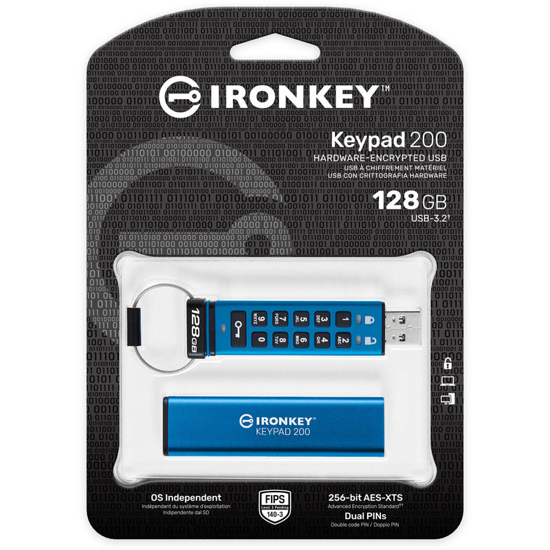Kingston 128GB IronKey Keypad 200 USB 3.2 Gen 1 Flash Drive