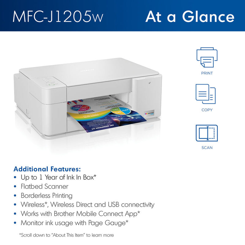 Brother MFC-J1205W INKvestment Tank Multifunction Color Inkjet Printer