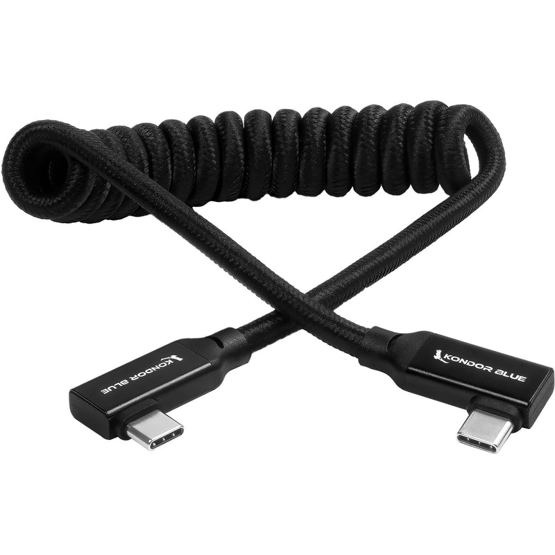 Kondor Blue 12 to 24" Coiled USB-C Right Angle Braided Cable (Black)
