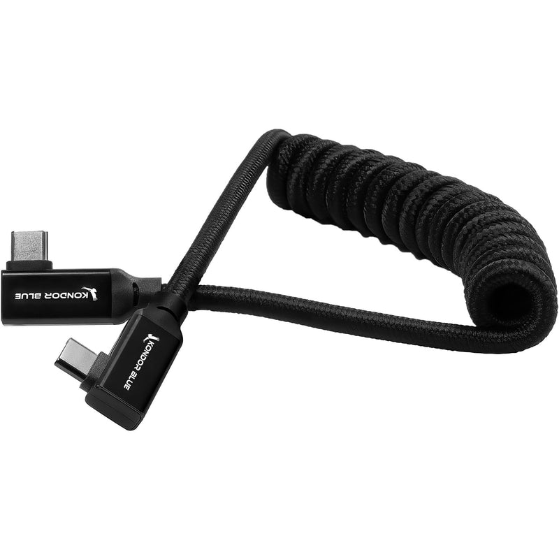 Kondor Blue 12 to 24" Coiled USB-C Right Angle Braided Cable (Black)
