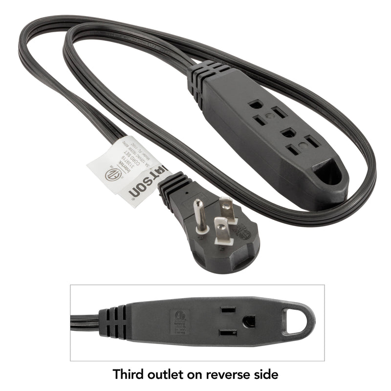 Watson 3-Outlet Power Extension Cord (3', Right-Angle, Black)