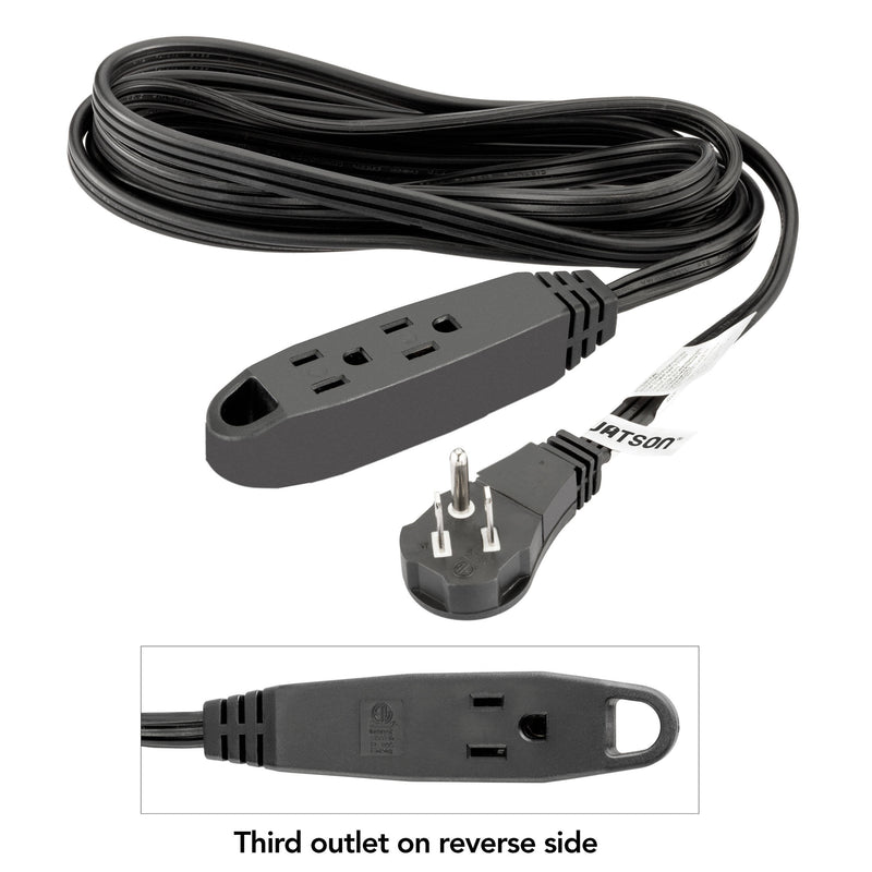 Watson 3-Outlet Power Extension Cord (10', Right-Angle, Black)
