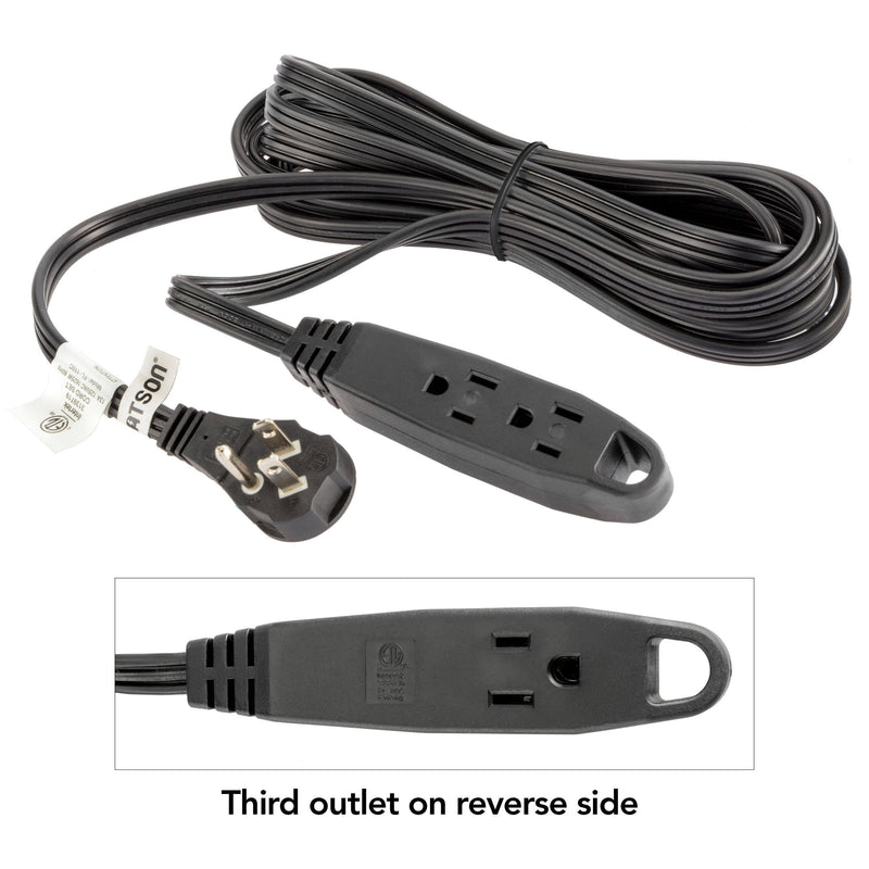 Watson 3-Outlet Power Extension Cord (15', Right-Angle, Black)