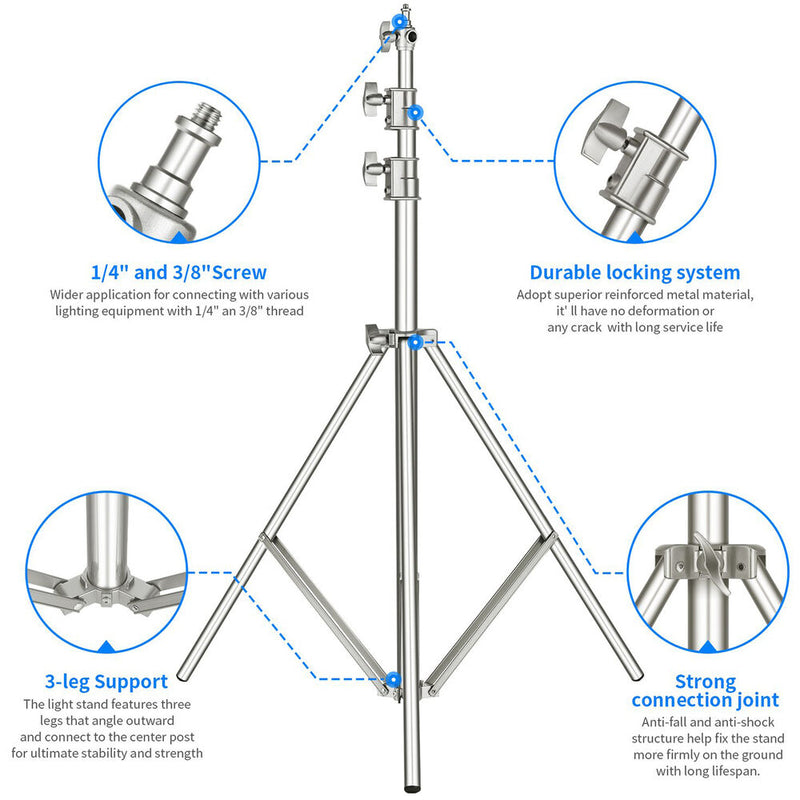 Neewer Heavy-Duty Stainless Steel Light Stand with Universal Adapter (9.8')