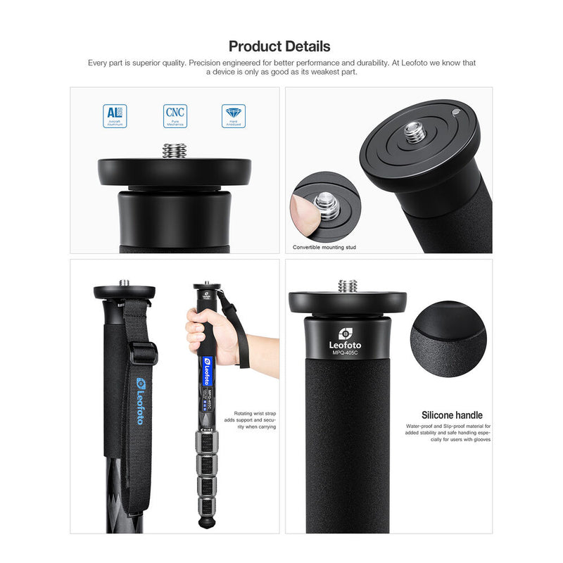 Leofoto MPQ-405C 5-Section Carbon Fiber Monopod with Case