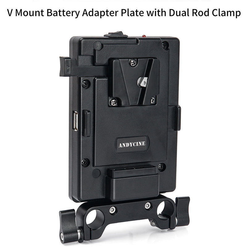 ANDYCINE Multi-Output V-Mount Battery Plate with Adjustable 15mm LWS Rod Bracket