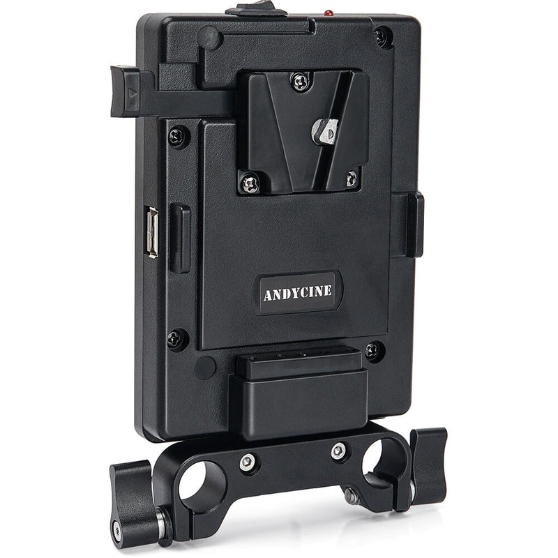 ANDYCINE Multi-Output V-Mount Battery Plate with Adjustable 15mm LWS Rod Bracket
