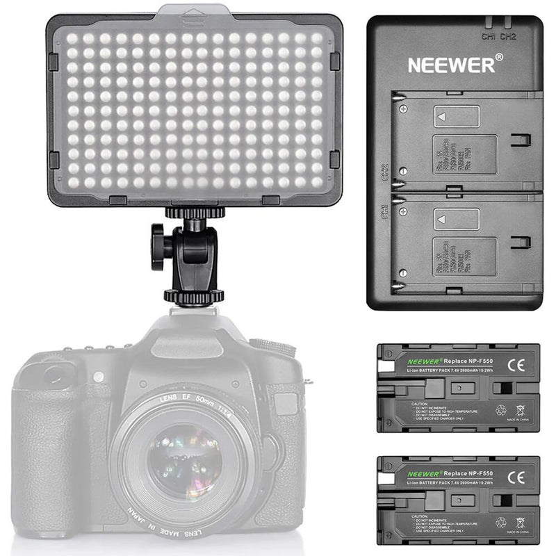 Neewer 176-LED Video Light Kit with 2 Batteries & Dual USB Charger