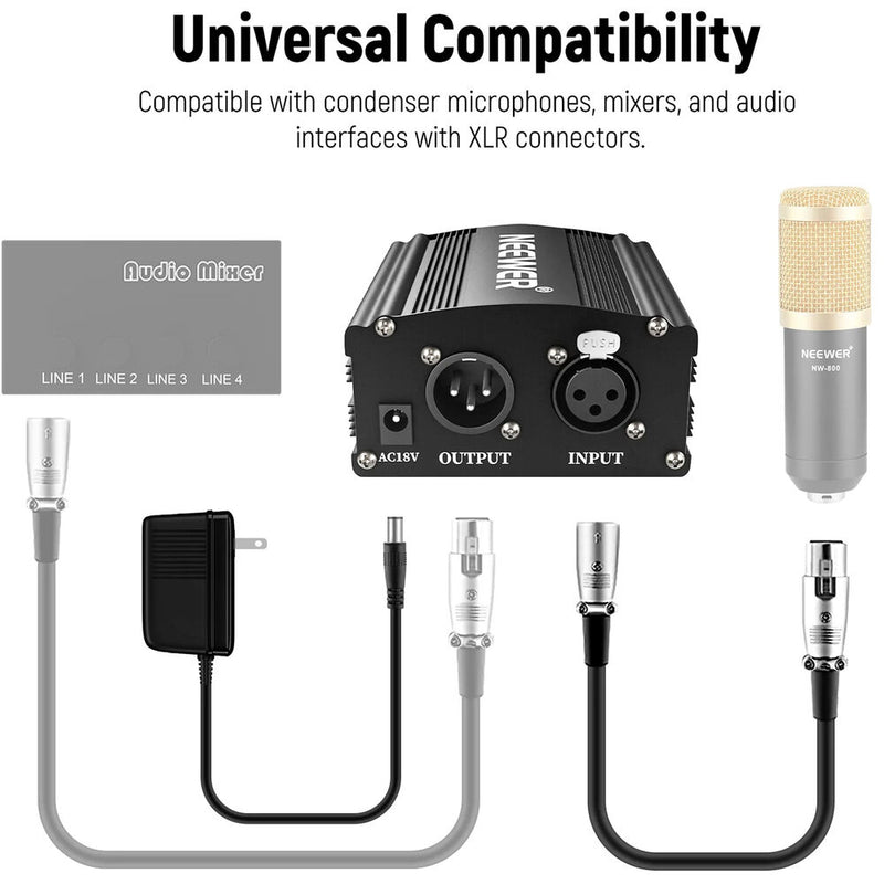 Neewer 48V Phantom Power Supply with 3-Pin XLR Audio Cable