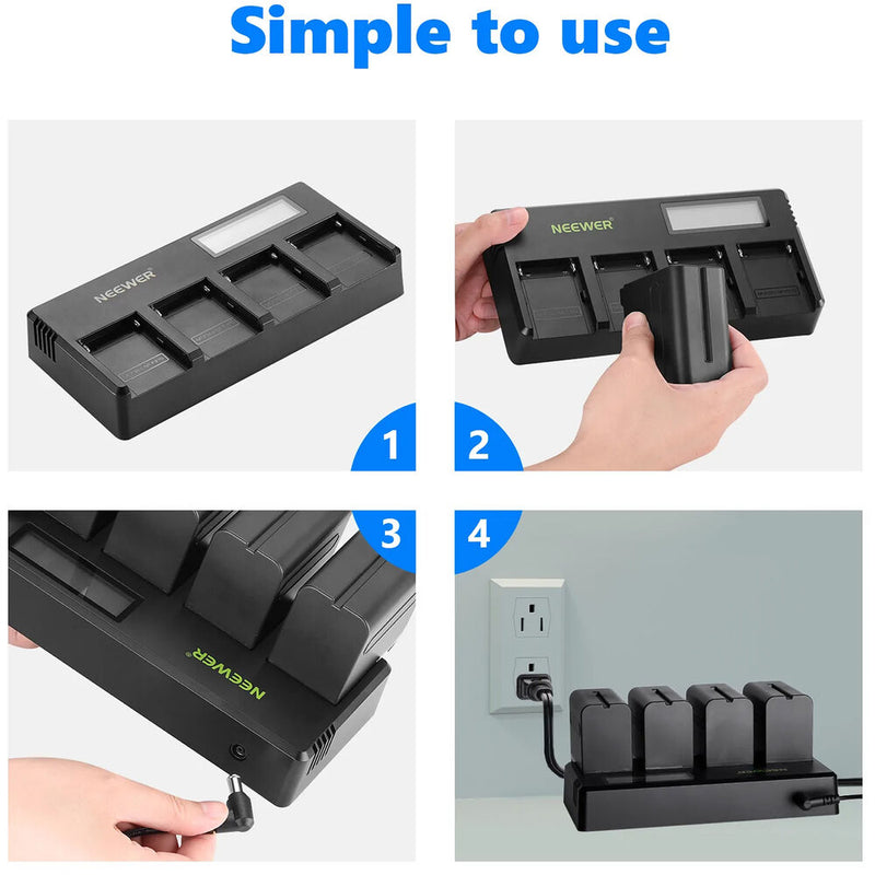 Neewer DP-F970 4-Bay L-Series Battery Charger with LCD