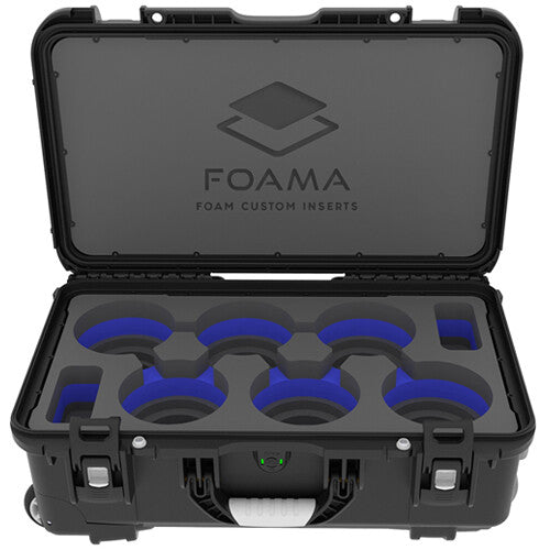 Foama Wheeled Carry-On Hard Case for Set of Six Canon Sumire Primes (Blue Foam Insert)