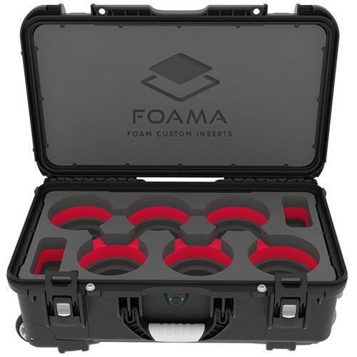 Foama Wheeled Carry-On Hard Case for Set of Six Canon Sumire Primes (Red Foam Insert)
