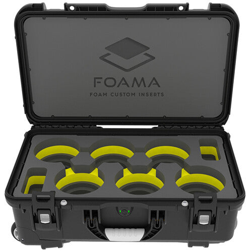 Foama Wheeled Carry-On Hard Case for Set of Six Canon Sumire Primes (Yellow Foam Insert)