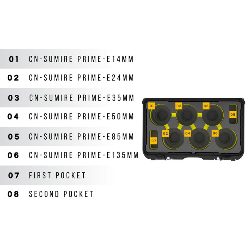 Foama Wheeled Carry-On Hard Case for Set of Six Canon Sumire Primes (Yellow Foam Insert)