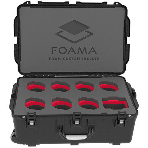 Foama Wheeled Hard Case with Foam Insert for Set of 7 Canon Sumire Prime Lenses (Red Insert)
