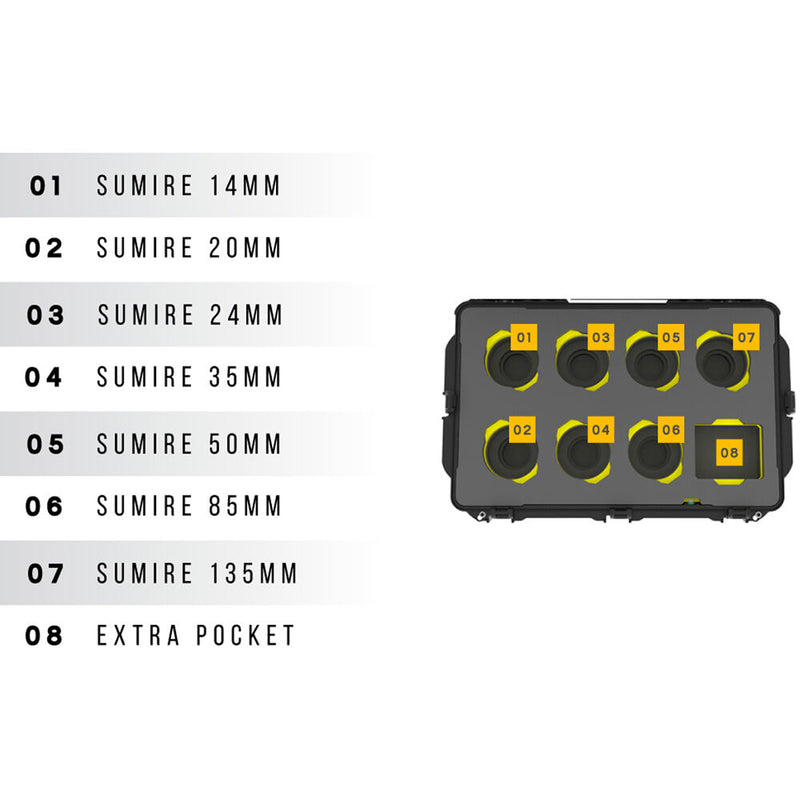 Foama Wheeled Hard Case with Foam Insert for Set of 7 Canon Sumire Prime Lenses (Yellow Insert)