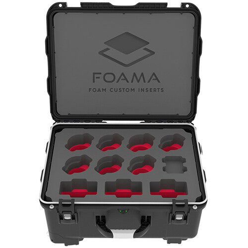 Foama Wheeled Hard Case for Set of Eight 15-55mm Zeiss Contax Lenses (Red Foam Insert)