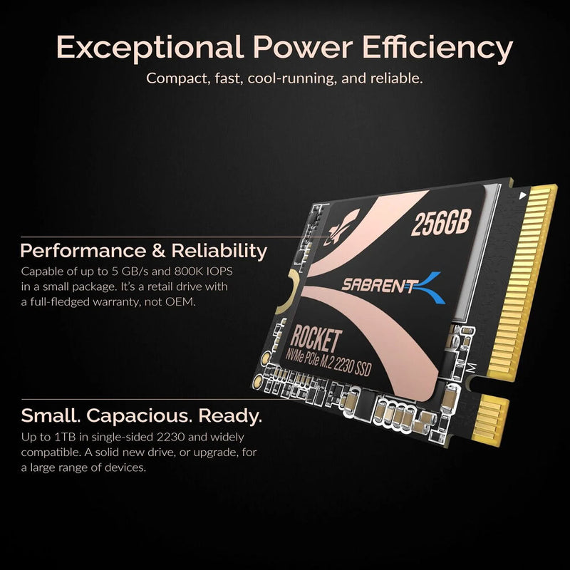 Sabrent 256GB Rocket 2230 NVMe PCIe 4.0 M.2 Internal SSD