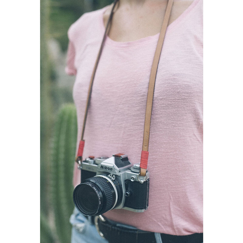Bronkey Tokyo 103 Leather Camera Neck Strap (Tan and Red, 37.4")