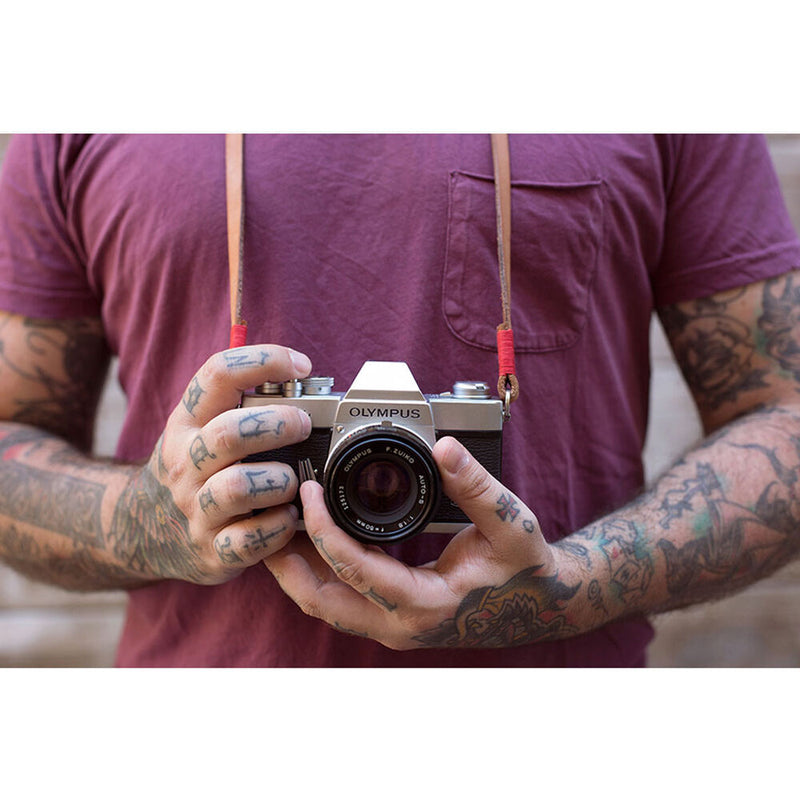 Bronkey Tokyo 103 Leather Camera Neck Strap (Tan and Red, 37.4")