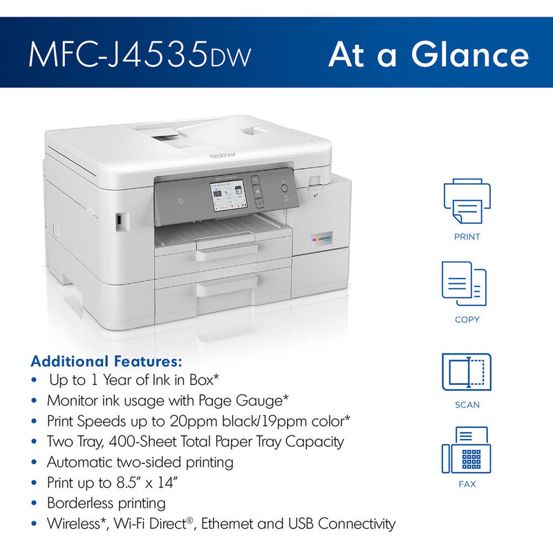 Brother MFC-J4535DW INKvestment Tank All-in-One Color Inkjet Printer