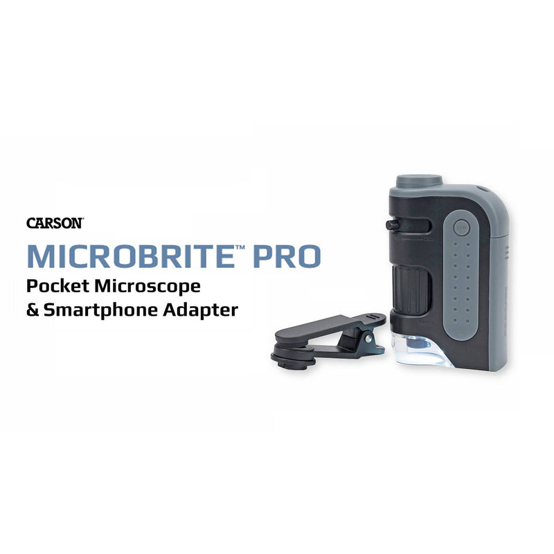 Carson MicroBrite Pro LED Lit Zoom Pocket Microscope with Smartphone Adapter Clip