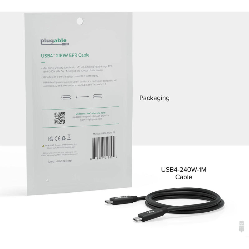 Plugable USB4 USB-C Male EPR Cable (3.3')