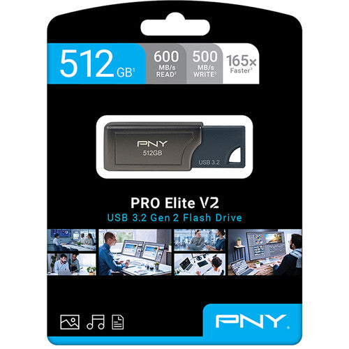 PNY 512GB PRO Elite V2 USB 3.2 Gen 2 Flash Drive (Gunmetal)