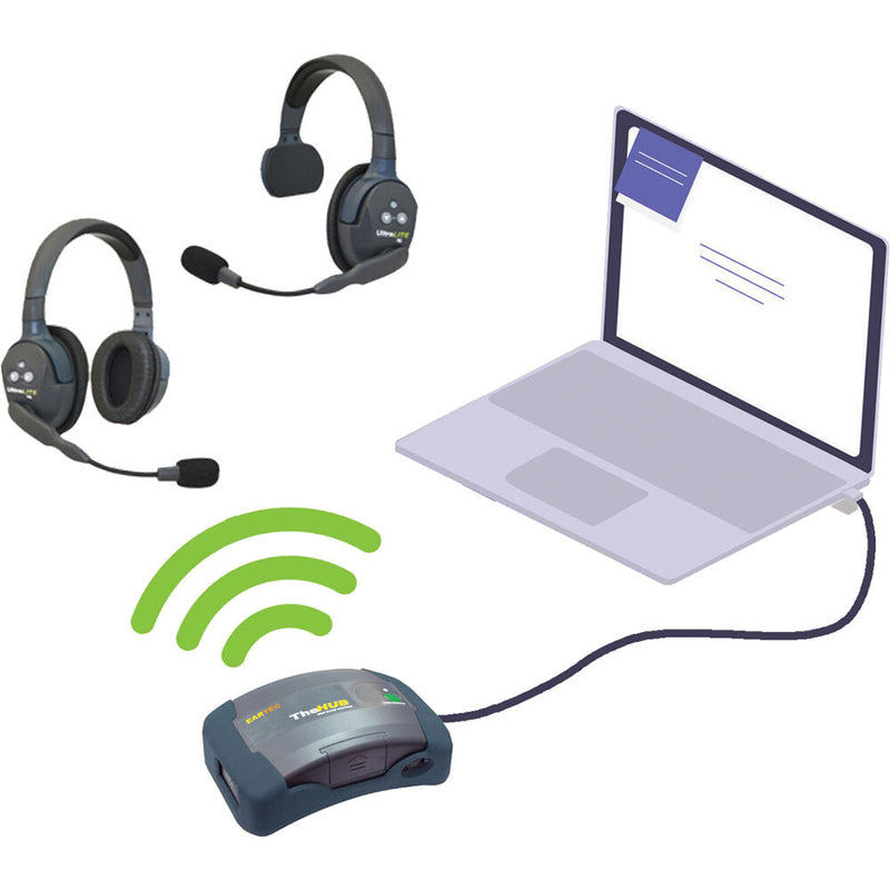 Eartec HUB with Global Connect 2-Person Full-Duplex Wireless Intercom over IP with 1 Single-Ear & 1 Dual-Ear UltraLITE Headsets (1.9 GHz)