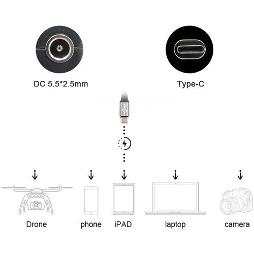 Bescor 100W USB-C Converter with D-Tap to DC Barrel Cable