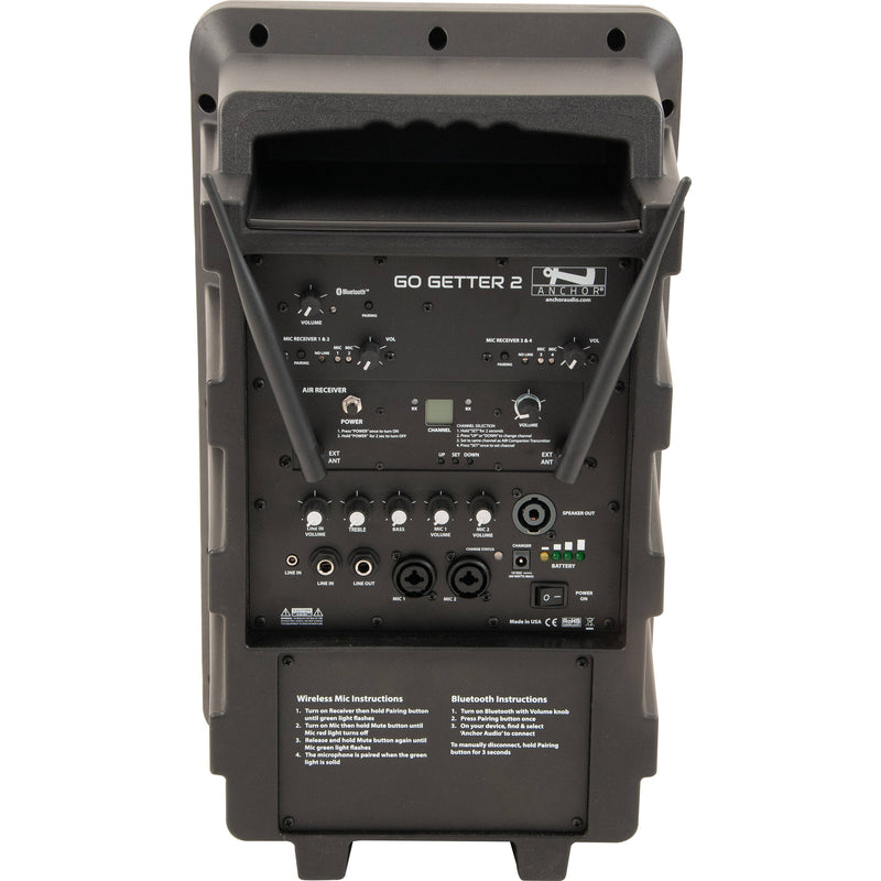 Anchor Audio GG2-RU4 Go Getter 2 Portable Sound System with Built-In Bluetooth, AIR Wireless Companion Receiver, and Quad-Channel Mic Receiver (1.9 GHz)