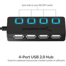 Sabrent 4-Port USB 2.0 Hub With Power Switches (Black)
