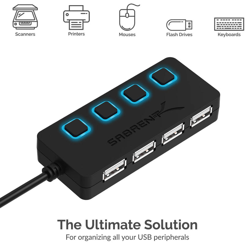 Sabrent 4-Port USB 2.0 Hub With Power Switches (Black)