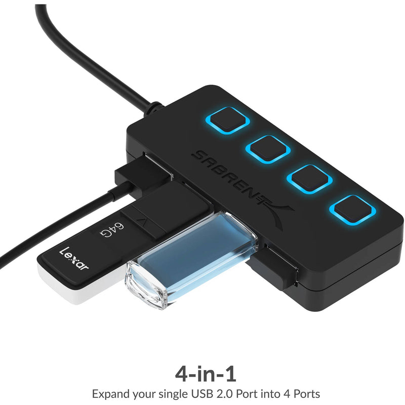 Sabrent 4-Port USB 2.0 Hub With Power Switches (Black)